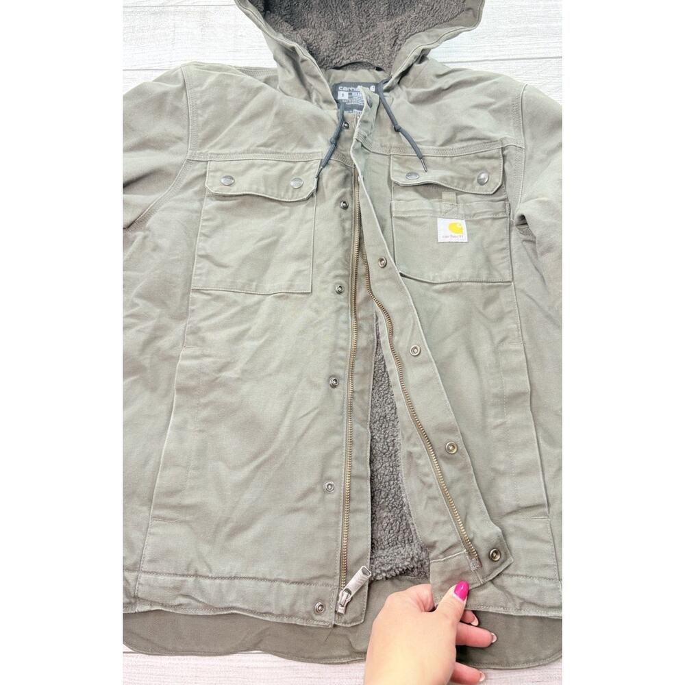 Carhartt Men’s Washed Duck Sherpa-Lined Relaxed Fit Utility Jacket Moss Size S - Picture 4 of 12